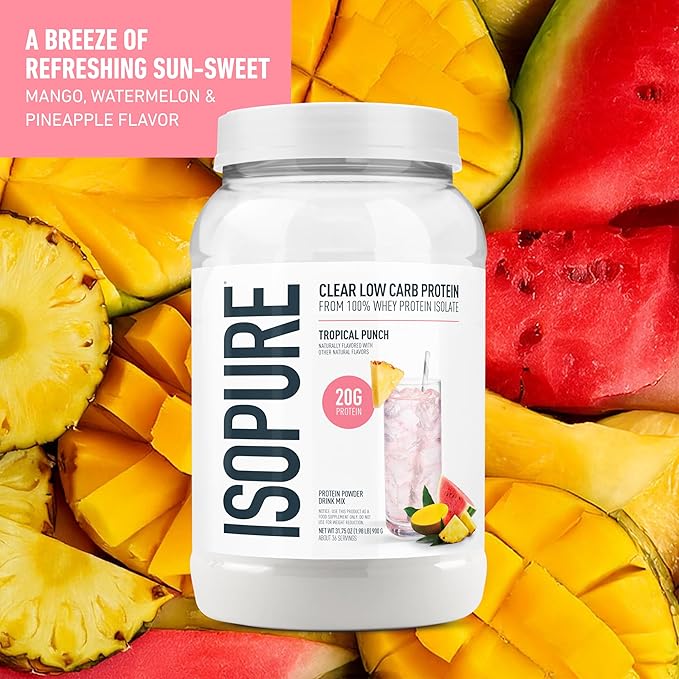 Isopure 100% Pure Whey Isolate Protein Powder Infusions, Lactose Free, Gluten Free, Naturally Flavored, Tropical Punch, 20g Protein Per Serving, 1.9 Lbs, 36 Servings