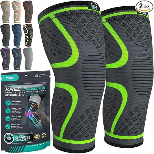 Modvel Compression Knee Brace for Women & Men, 2-Pack Knee Brace for Running Knee Pain, Knee Support Compression Sleeve, Workout Sports Knee Braces for Meniscus Tear, ACL & Arthritis Pain Relief