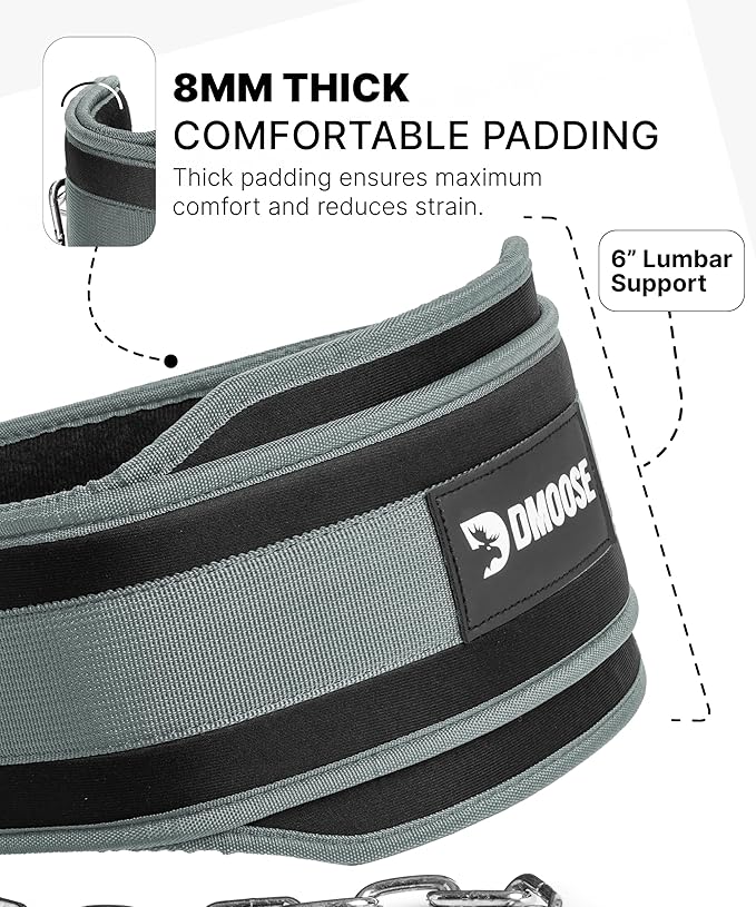 DMoose Fitness Dip Belt for Weight Lifting, Pullup, Squats & Dips - 36" Robust Steel Chain, Comfortable Neoprene Padding Supports 350lbs - Gym Weight Belt for Strength Training Workout & Weightlifting