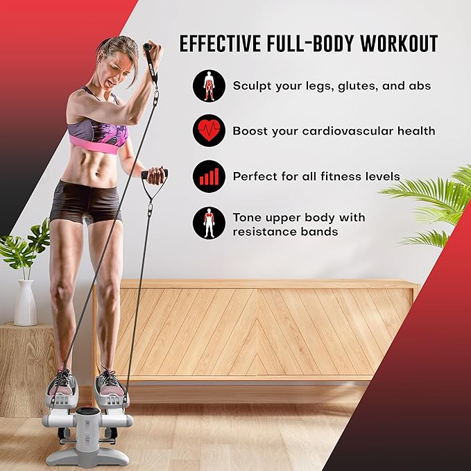 Nordic Lifting Mini Stepper Machine – Stair Climber w/Resistance Bands & LCD – Home Workout Stepper