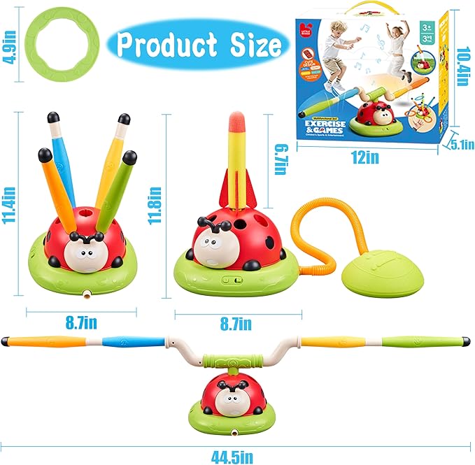 Engfa 3 in 1 Musical Jump, Toss Ring Game and Stomping Launch Rocket Launcher for Kids Toys for Girls Boys 3-5, Sports & Outdoors Toy for Ages 5-7 with Remote Control Outside Toys for Kids Ages 4-8