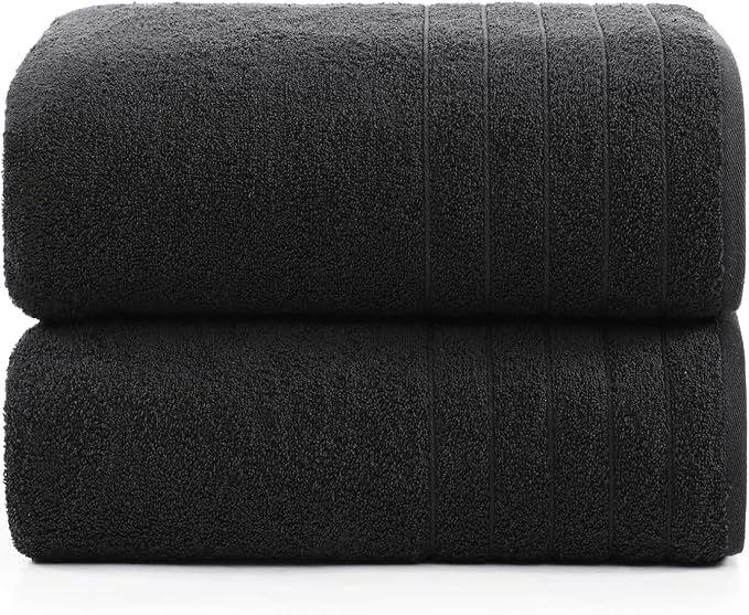 Casa Platino 100% Cotton Bath Towels 2 Pack (30"x60") - Ring Spun Mercerized Cotton Large Towel Set for Bathroom - Quick Dry, Soft & Absorbent Large Bath Towel Set - Oeko Tex Certified - Black Towels