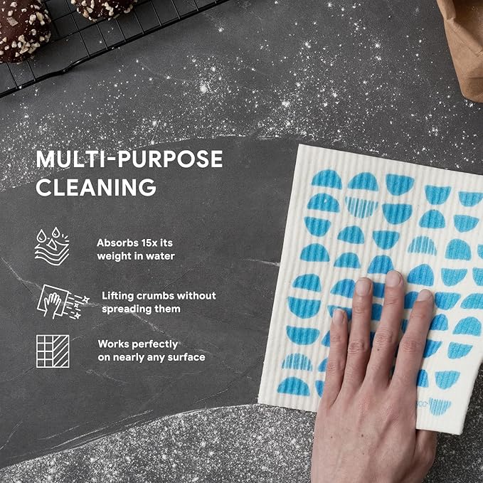 RECYCO Swedish Dishcloths for Kitchen | 6 Pack Modern Geo Washable Dish Rags | Cellulose Reusable Cleaning Paper Towels | Absorbent Counter Dish Cloth Sponge Kitchen Wipes, 8" L x 7" W