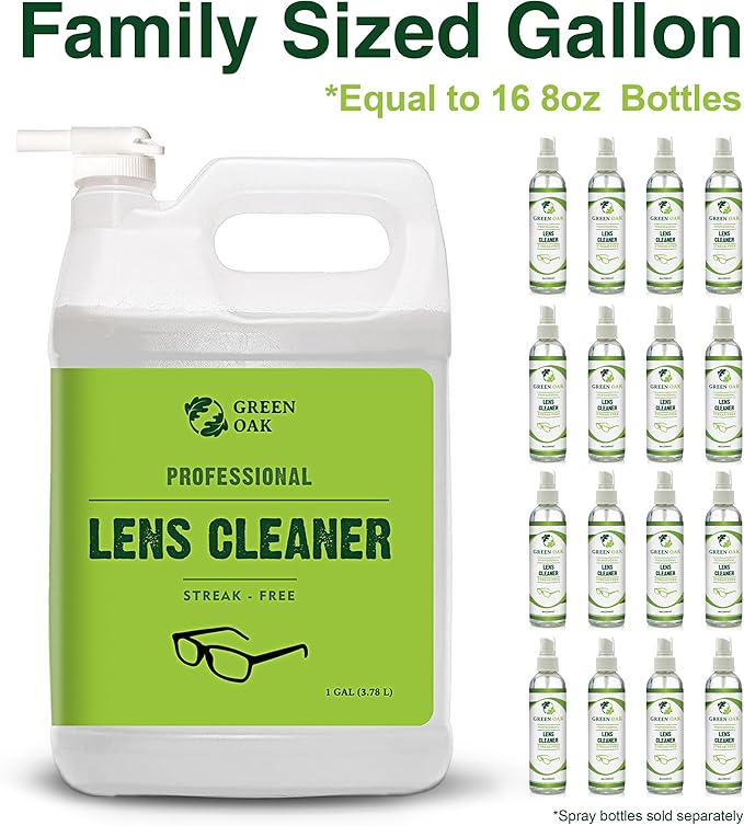 Green Oak Lens Cleaner Refill Professional Lens Cleaner Refill– Best for Eyeglasses, Cameras, and Lenses - Safely Cleans Fingerprints, Dust, Oil (1 Gallon Refill)