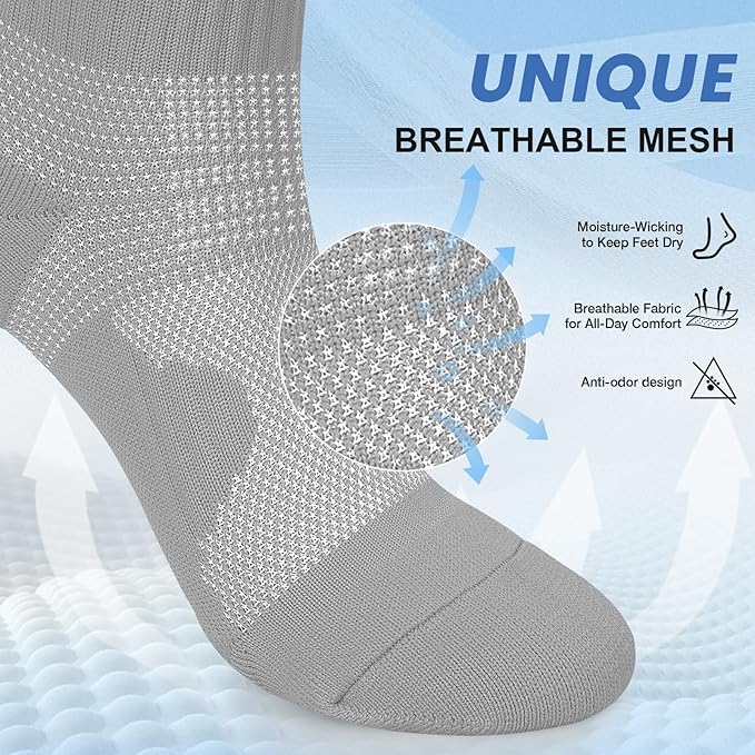 DHSO 7 Pairs Cushioned Ankle Compression Socks for Women Plantar Fasciitis Running Wicking Socks with Arch Support