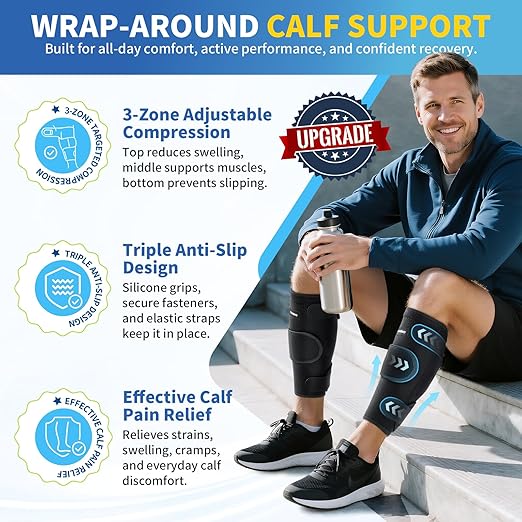 CAMBIVO Calf Brace for Torn Muscle, 2 Pack Adjustable Neoprene Compression Wrap Support for Shin Splints, Strain, Leg Pain (Black, Small)