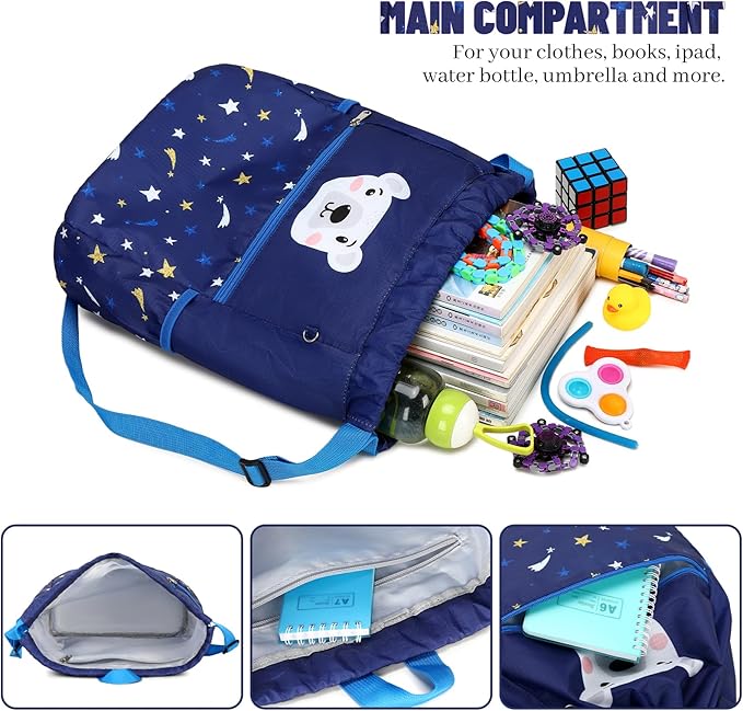 Drawstring Backpack Gym Backpack Sports Bag for Swim Women Men Workout Bag Draw String Back Sack for Soccer Beach Gear Letters Hippo Water Blue