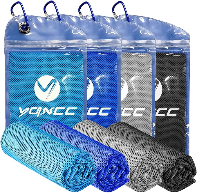 YQXCC Cooling Towels | 4 Pack 47"x12" | Ice Cool for Neck | Microfiber Soft Breathable Chilly | for Yoga, Sports, Golf, Gym, Camping, Running, Fitness, Workout & More Activities