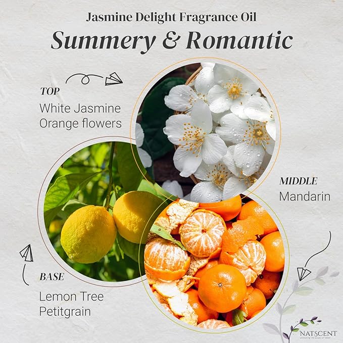 Jasmine Delight Essential Oils for Diffusers for Home, Nature-derived Jasmine Essential Oil, Long-Lasting & Family-Friendly Diffuser Oils Scents, IFRA Certified, Cold Air & Ultrasonic – 4oz