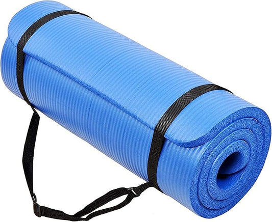 BalanceFrom GoCloud 71" x 24" All-Purpose 1-Inch Extra Thick Double-Sided Non-Slip High Density Anti-Tear Exercise Yoga Mat with Carrying Strap, Gray