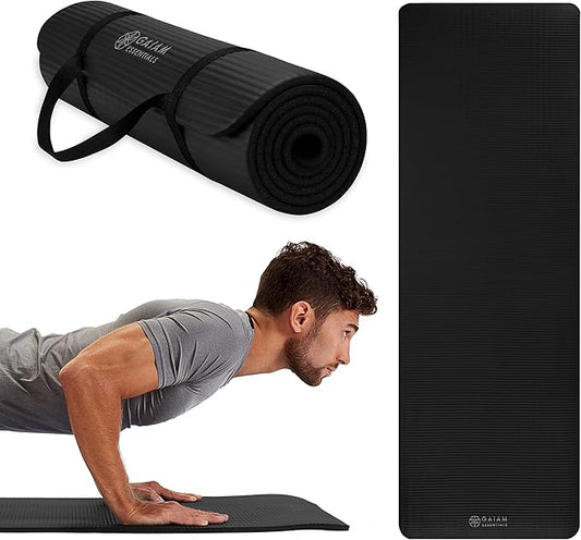 Gaiam Essentials Thick and Thin Yoga Mat Fitness & Exercise Mat with Easy-Cinch Carrier Strap