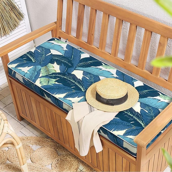 Outdoor Bench Cushion, Patio Furniture Cushion 48 x 18 x 3 Inch, Water Resistant Garden Sofa Swing Pad Settee Loveseat Couch Replacement Cushion, 1 Pack, Swaying Palms Blue