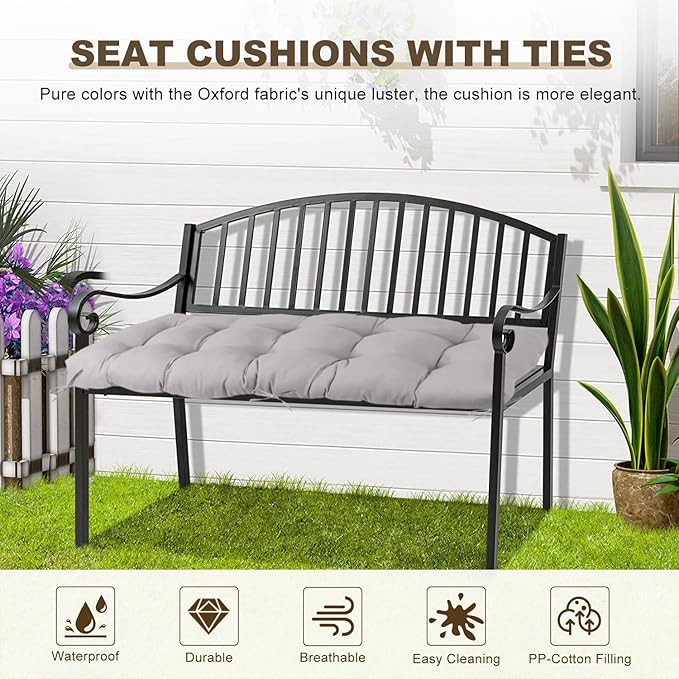 Outdoor Bench Cushion 60inches Waterproof & Fade Resistant Patio Furniture Cushions Tufted Fresh Porch Swing Lounger Loveseat Pads with Straps(Light grey-60x20in)