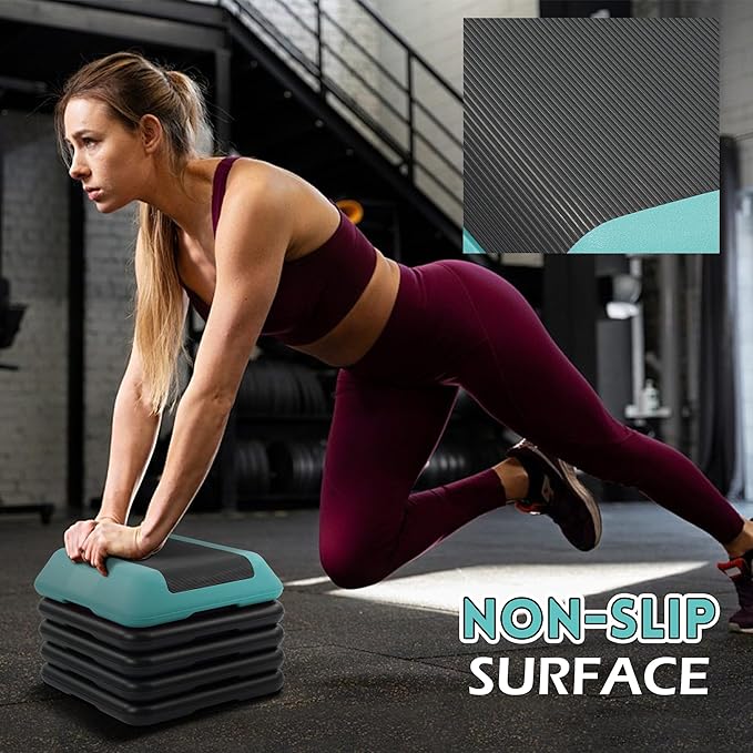 Fitvids Step Aerobic Platform, Exercise Step with 5 levels Adjustable Height, 4 Stackable Risers, Fitness Training Workout Stepper for Home Gym, Cardio Strength, Multiple Options