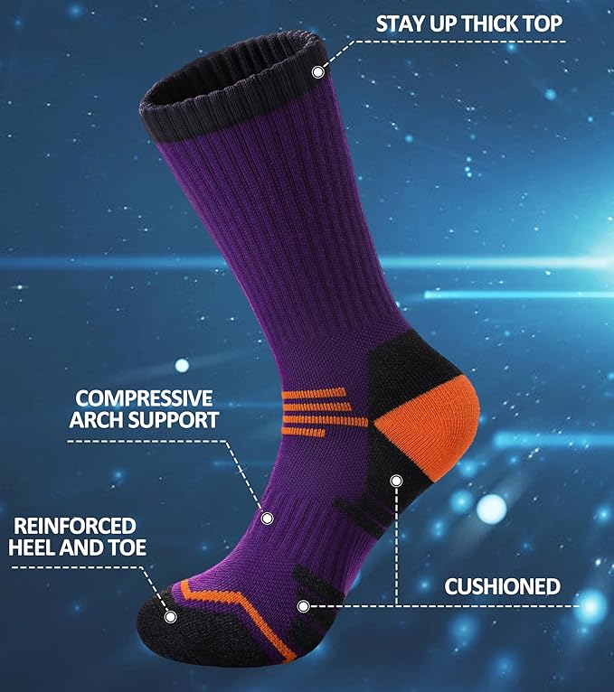 FNOVCO Women's Hiking Walking Running Crew Socks Thick Cushioned Athletic Compression Socks 5 Pairs