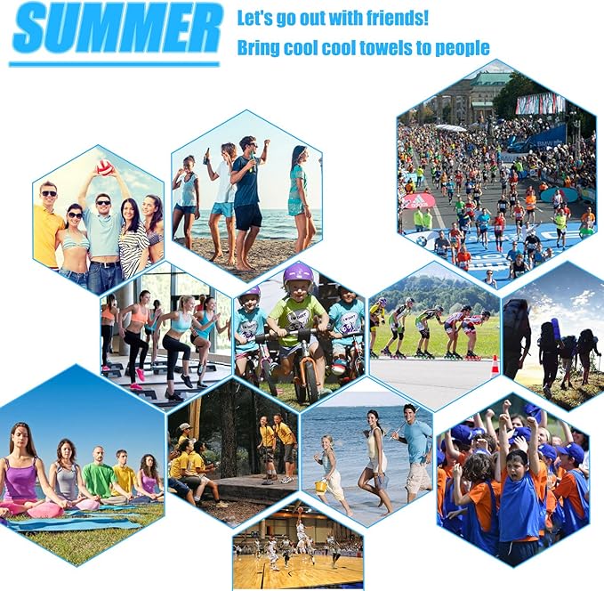 Biange Cooling Towels (40"x 12", Pack of 10) for Neck and Face, Cold Towel for Hot Weather, Sports, Workout, Fitness, Gym, Yoga, Golf, Pilates, Travel, Camping & More