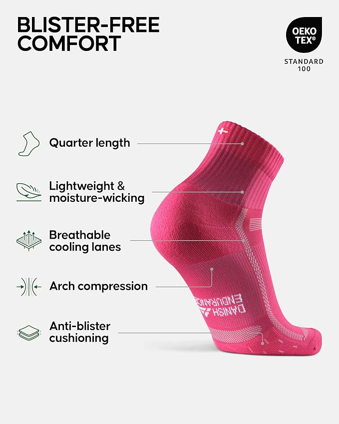 DANISH ENDURANCE Ultra-Comfort Quarter Running Socks, Performance Socks, Men & Women - 3 or 5 Pack