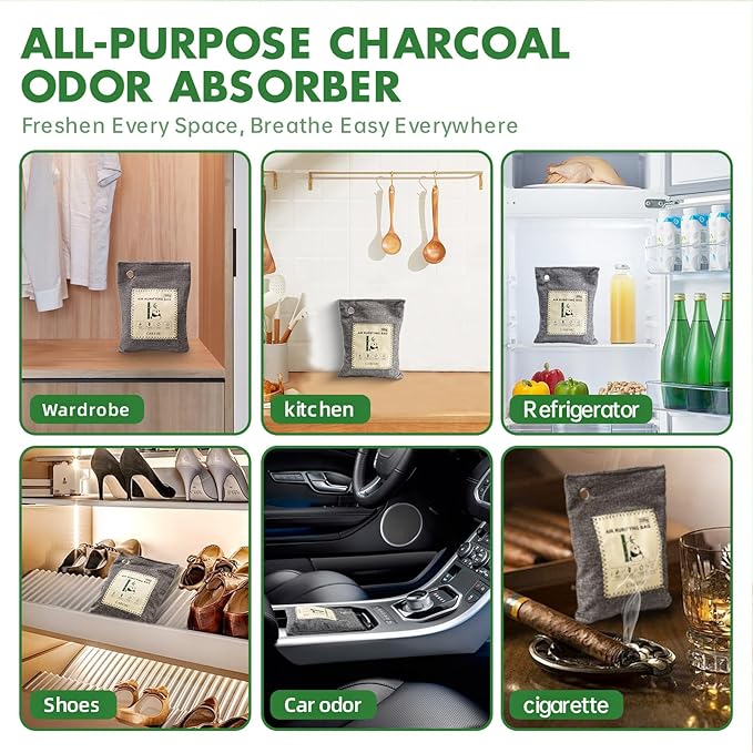 Activated Charcoal Odor Eliminator, Bamboo Charcoal Air Purifying Bags,Odor Removing Packs, Shoe Deodorizer Natural Odor Absorber for Home, Car, Closet, and Pet (200g*4 Pack)