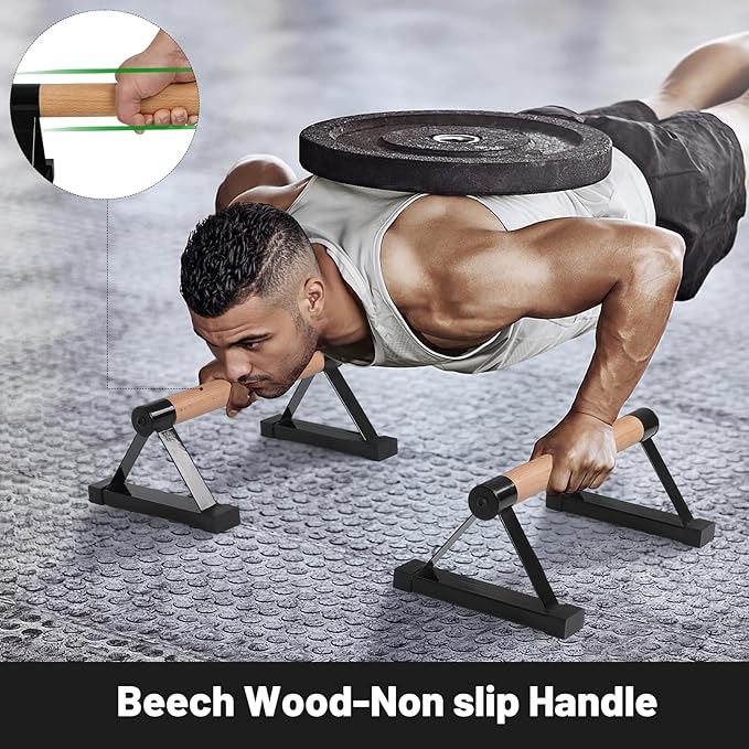 Parallettes Bars, 16 INCH Solid Wood Push Up Bars with Anti-Slip Grip for Calisthenics, Handstand, Floor Workouts, Sturdy Metal Bracket Supports Up to 600 lbs for Home Gym, CrossFit & Fitness Training