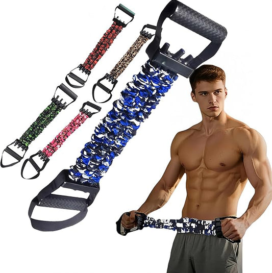 Chest Expander 3-Hole Resistance Band Multifunctional Adjustable Arm Exerciser Natural Latex Tube Anti-Break Durable Quick-Release Camo Sleeve for Women Teens Fitness Training