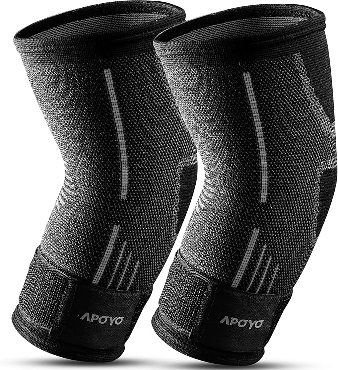 APOYO Elbow Brace for Tendonitis and Tennis Elbow, (Pair) Compression Sleeve for Arthritis, Workouts, Reduce Joint Pain During Fitness Activity (Medium)