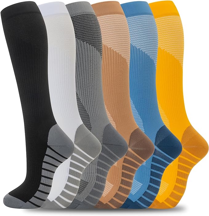fenglaoda Compression Socks for Women Men Support Circulation 6 Pairs Socks For Nurse, Travel, Flight
