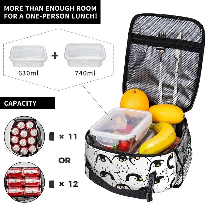 Cute Penguin Lunch Box for Adults Kids Women Men Animal Lunch Bag Cooler Tote Reusable Insulated Lunch Bag Container Gifts for Office Picnic Travel Work School