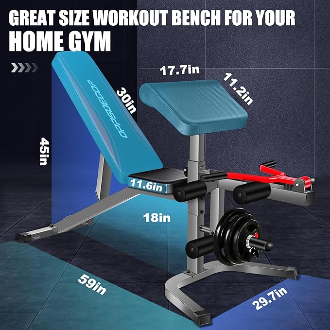 OPPSDECOR Adjustable Weight Bench Set with Leg Extension & Leg Curl, 900LBS Incline/Decline/Flat Preacher Curl Bench, Space-Saving Workout Bench for Home Gym