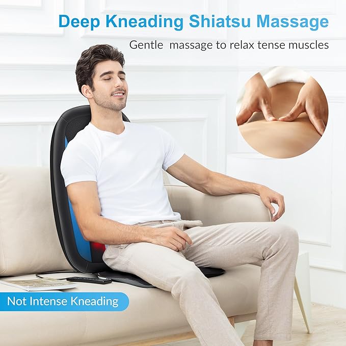 COMFIER Shiatsu Back Massager with Heat,Deep Tissue Kneading Massage Seat Cushion,Massage Chair Pad for Full Back,Body Massager for Home or Office Chair use, Gift