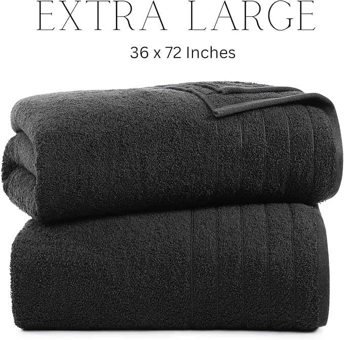 Casa Platino Bath Sheet Set, 2 Pack 36"x 72" 100% Cotton Bath Sheets, Lightweight Black Bath Towels, Highly Absorbent, Quick Drying