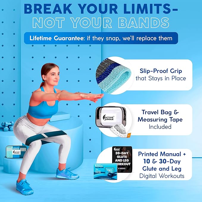 Premium Fabric Resistance Bands for Glutes & Legs – Set of 3 | Non-Slip, Elastic, Travel Bag, Workout Guide & Digital Challenges | Booty Bands for Yoga, Pilates | Women & Men