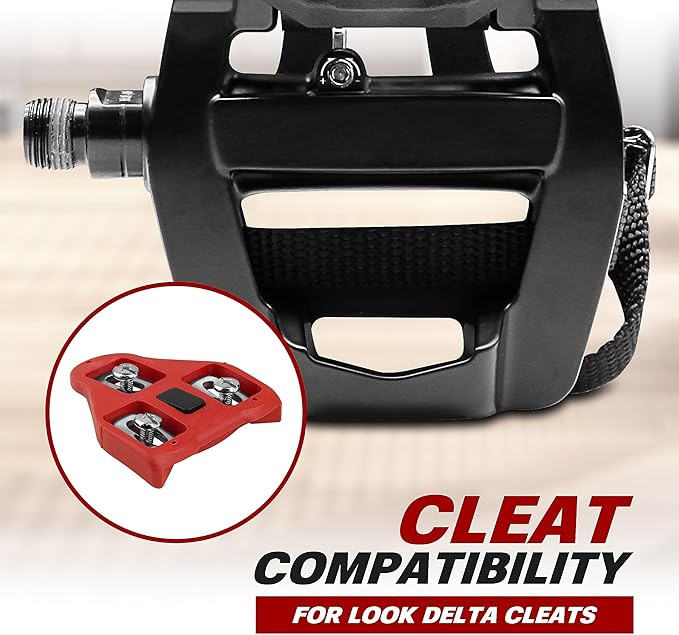 BV Bike Pedals Shimano SPD/Look Delta Compatible 9/16'' with Toe Clips - Peloton Pedals for Regular Shoes - Toe Cages for Peloton Bike - Exercise Bike Pedals - Universal Fit Bicycle Pedal