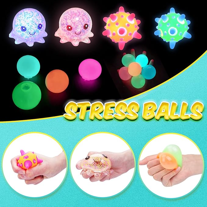 24 Pack Stress Balls, Squishy Balls, Squeeze Balls for Adults, Stress Relief Balls, Prize Box Stuffers, Party Favors