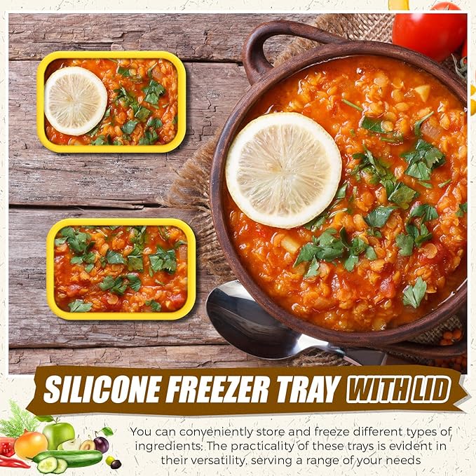 Nuogo 8 Pcs 1 Cup Silicone Freezer Containers with Lid Soup Freezer Molds Silicone Soup Containers Rectangle Trays Reusable Food Preserving Tray Ice Trays for Soups Sauces Stews(Yellow)