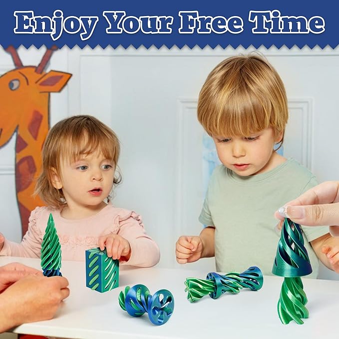 5 Packs Impossible Cone Fidget Toy, 3D Printed Spiral Cone Fidget Toy for Anxiety Relaxing, Impossible Pyramid Passthrough Birthday Party Gift for Adults & Kids Desk Decor(Blue Green+Yellow Green)