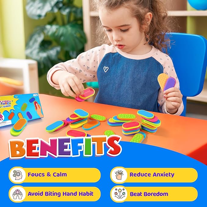Sensory Fidget Magnet Toys for Kids: 18-Pack Textured Silicone Magnetic Sliders for Autism Children Classroom Must Haves, Treasure Box, Goodie Bags Stuffer Party Favors Fidgets Gifts