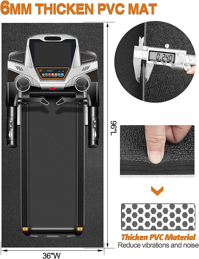 Treadmill Mat, 5'x2.5'/5.6'x2'/6.5'x3'/8'x3',6mm Thickness Exercise Equipment Mat for Carpet Hardwood Floors, Compatible with Walking Pad,Spin Bike,Elliptical Trainer,Rowing Machine