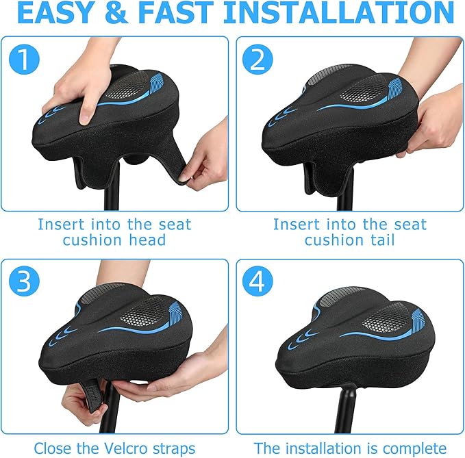Gel Bike Seat Cushion, Soft Gel Padded Bicycle Seat Cover for Men & Women Comfort, Extra Padding Cycle Seat Cushion for Peloton, Stationary Exercise Bike, Beach Cruiser, Ebike, MTB, Road Bicycle