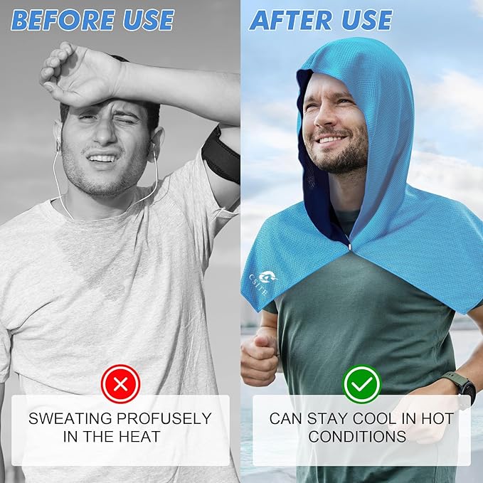 Cooling Hoodie Towels, Instant Cooling Towels for Neck and Face, UPF 50 Sun Protection, Ice Towel for Hot Weather, Head Towel for Sports, Camping, Cycling & More Activities