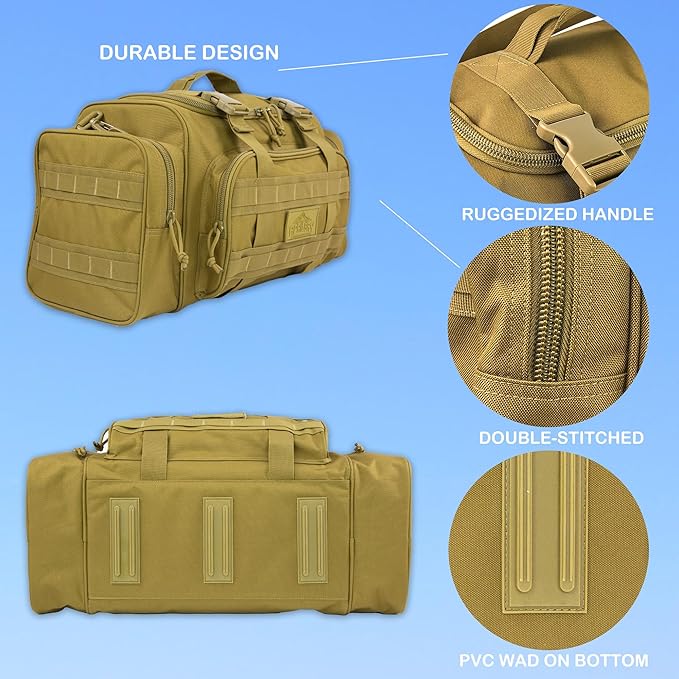 Duffel Bag – Heavy Duty Tactical Gym Bag for Men, Splashwater-Proof Weekender Travel Bag for Basketball, Football, Soccer, Hiking, and Hunting (Khaki)