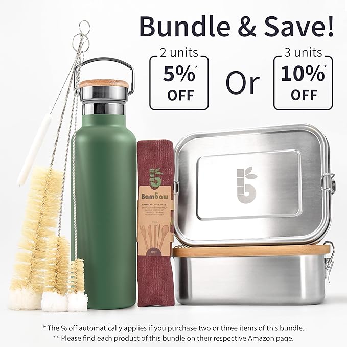 Bambaw Insulated Water Bottle 350ml, Green Water Bottle, Stainless Steel Water Bottle, Leakproof Water Bottle, Small Metal Water Bottle, Camping Water Bottle, Metal Flask – Sage Green