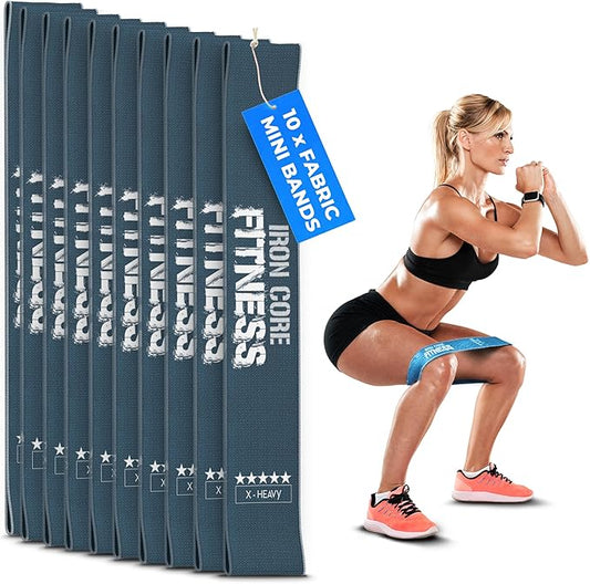 Fabric Mini Resistance Bands Sets for Trainers, Bootcamp, Gym for Men and Women in Fun Colors - Ebook, Videos and Workout Chart Included by Iron Core Fitness