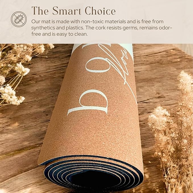Premium Cork Yoga Mat Large 72"x26" – 5mm Thick Natural Rubber Cushioning - Non Slip Grip for Hot Yoga - Optional Alignment Lines & Elegant Yoga Bag Or Strap