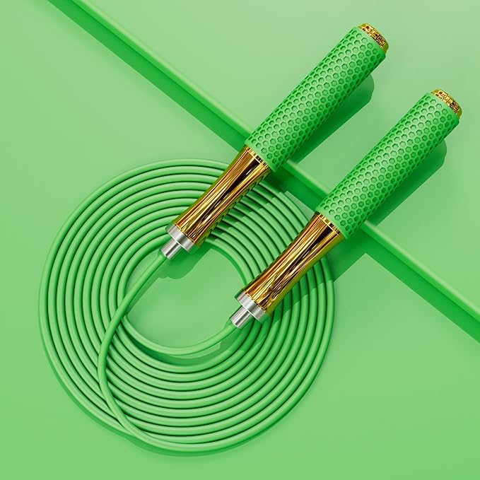 5mm PVC Jump Rope For Men Women - Dual Ball Bearing -Metal Handle Core Covered Rubber Grip- Adjustable 10ft long Skipping Rope - Good For Workout Fitness Weight loss
