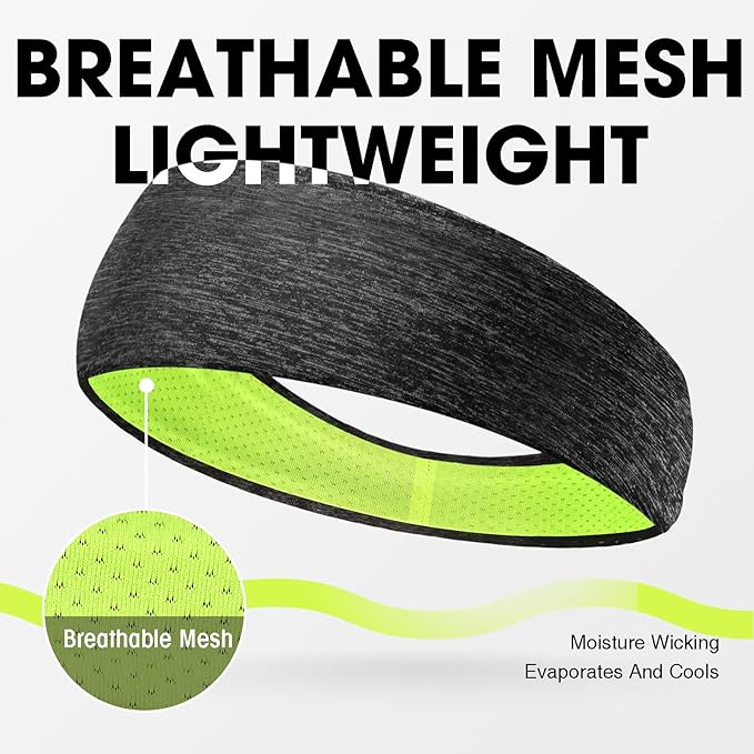 Braylin 5-Pack Breathable Sport Headbands for Men, Sweat-Wicking, Elastic Stretch