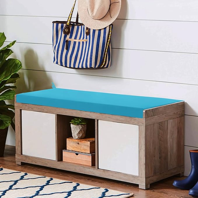 Outdoor Bench Cushion Waterproof 36"x14", Fade-Resistant Patio Furniture Replacement Pad with Ties - Also Fits Indoor Entryway Bench or Window Seat, Teal
