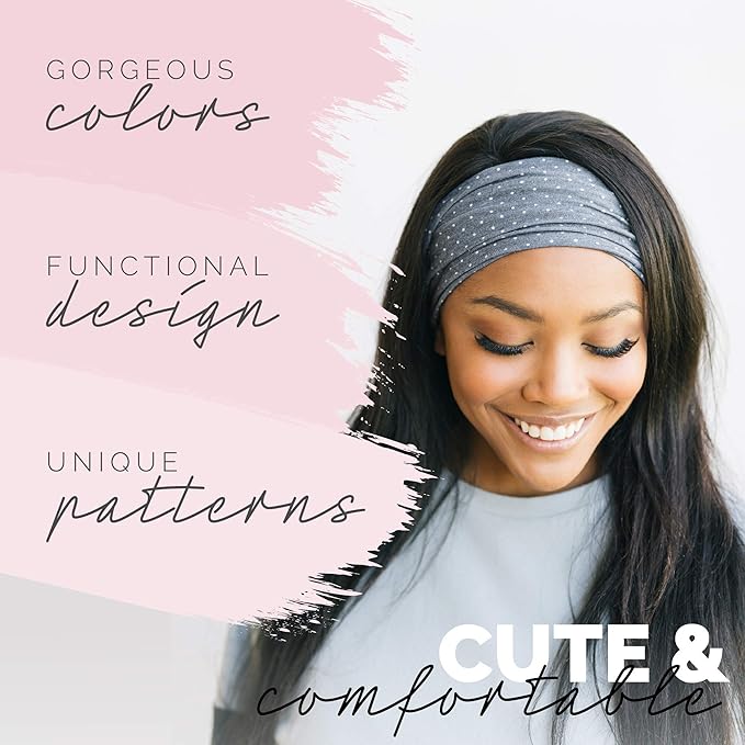 Maven Thread Headbands for Women - Wide Sports Headband for Running, Exercise, Gym, Athletic Workouts and Yoga, 4" Thick Non-Slip Sweatbands, 2Pack