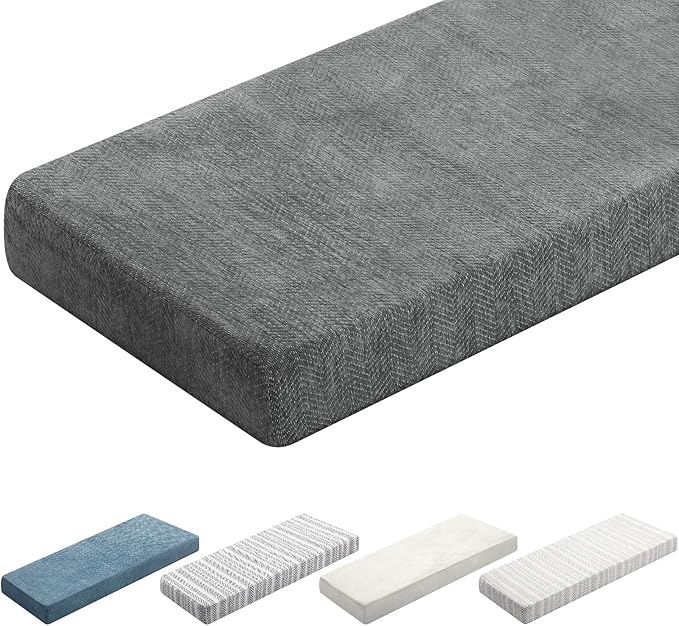 Leinuosen Bench Cushion 42x16x4 Inch for Indoor Furniture Weaving Texture Chenille Kitchen Bay Window Non Slip Seat Cushion Tufted Thicken Pad for Patio Porch, Mudroom Entryway (Gray)