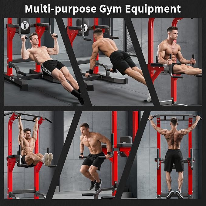 DlandHome Power Tower Pull Up Bar Station, Heavy Duty Adjustable Height for Home Gym Strength Training Equipment 330LBS Weight Capacity, Pull Up Dip Station