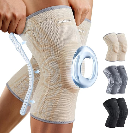 CAMBIVO 2 Pack Knee Brace for Men and Women, Knee Sleeves for Men with Patella Gel Pad and Side Stabilizers, Knee Compression Sleeves for Knee Pain Relief, Running, Workout, Daily Use